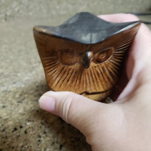 Hand Carved Wooden Folk Art Owl Figurine Boho Abstract 4" Tall Wood Mid Century - Picture 11 of 13